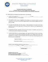Document preview: Affidavit Relative to Data Submitted in Compliance With Act No. 427 of the 2014 Regular Session of the Louisiana Legislature - Louisiana