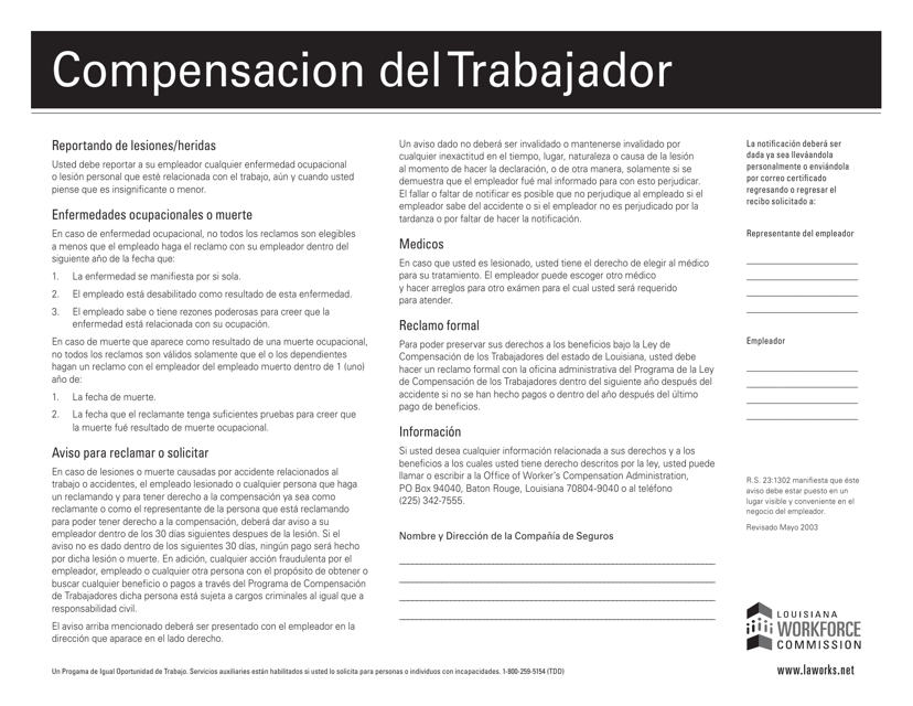 Compensacion Del Trabajador (Carta Blanco Y Negro) - Louisiana (Spanish)