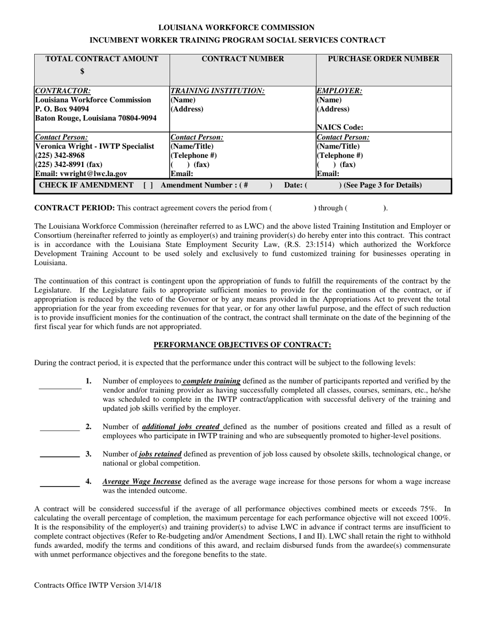 Incumbent Worker Training Program Social Services Contract - Louisiana, Page 1