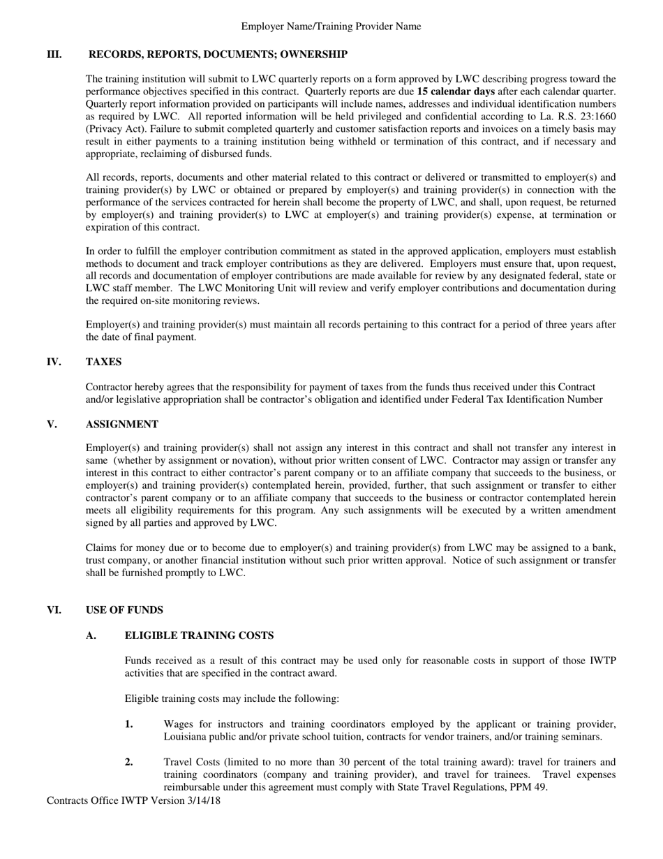 Incumbent Worker Training Program Social Services Contract - Louisiana, Page 3