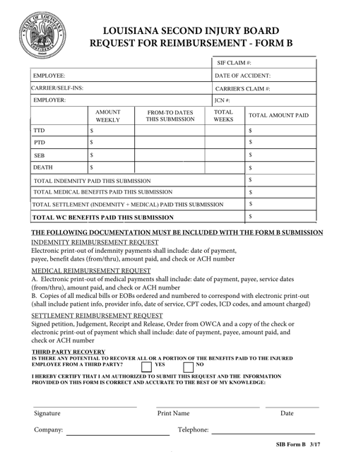 SIB Form B Request for Reimbursement - Louisiana