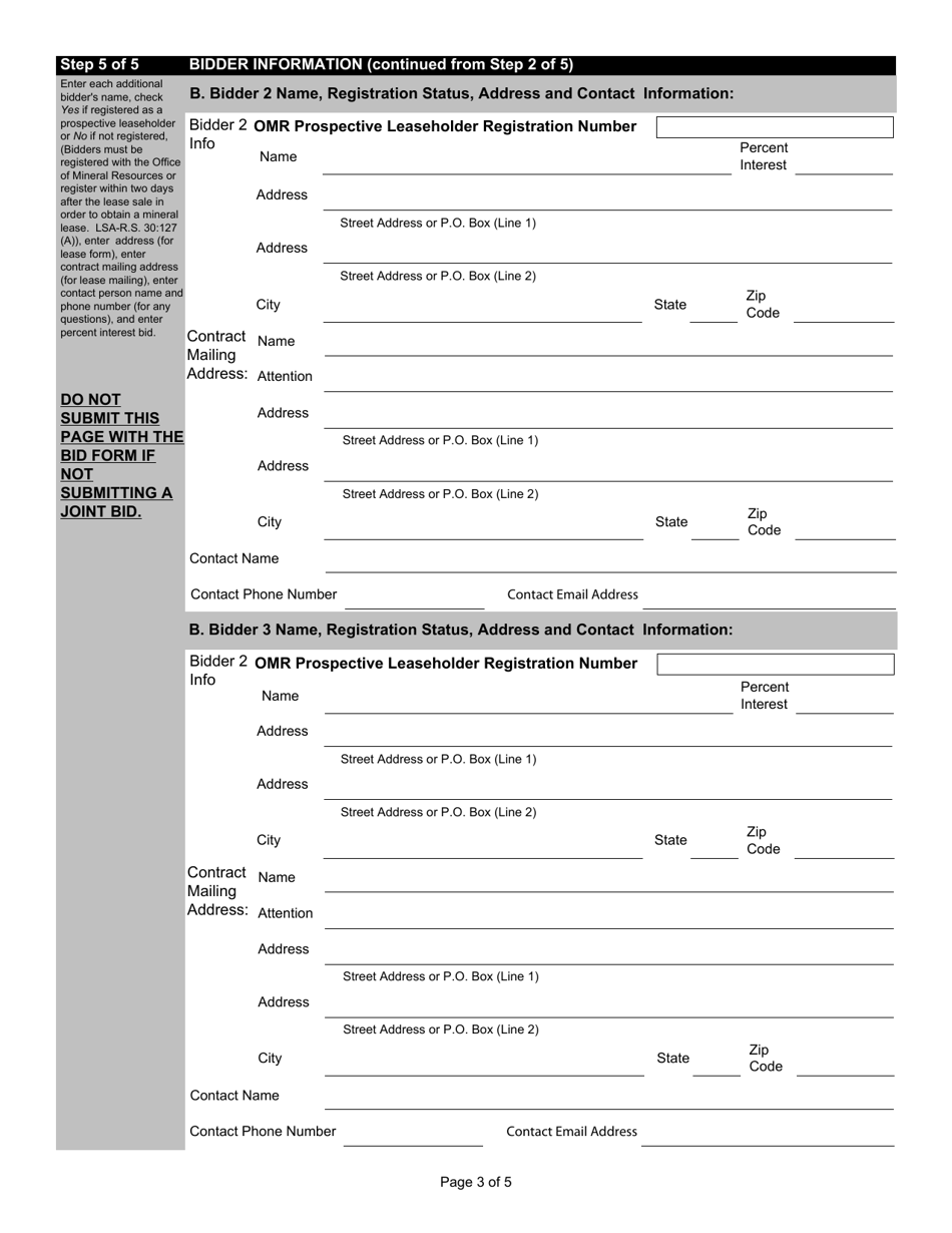Bid Form for a Lease for Oil, Gas, and Other Liquid or Gaseous Minerals on State or State Agency Lands or Water Bottoms - Louisiana, Page 3