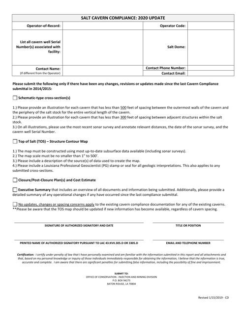 Salt Cavern Compliance Checklist - Louisiana, 2020