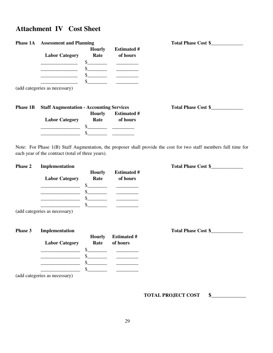 Attachment IV Cost Sheet - Louisiana, Page 1