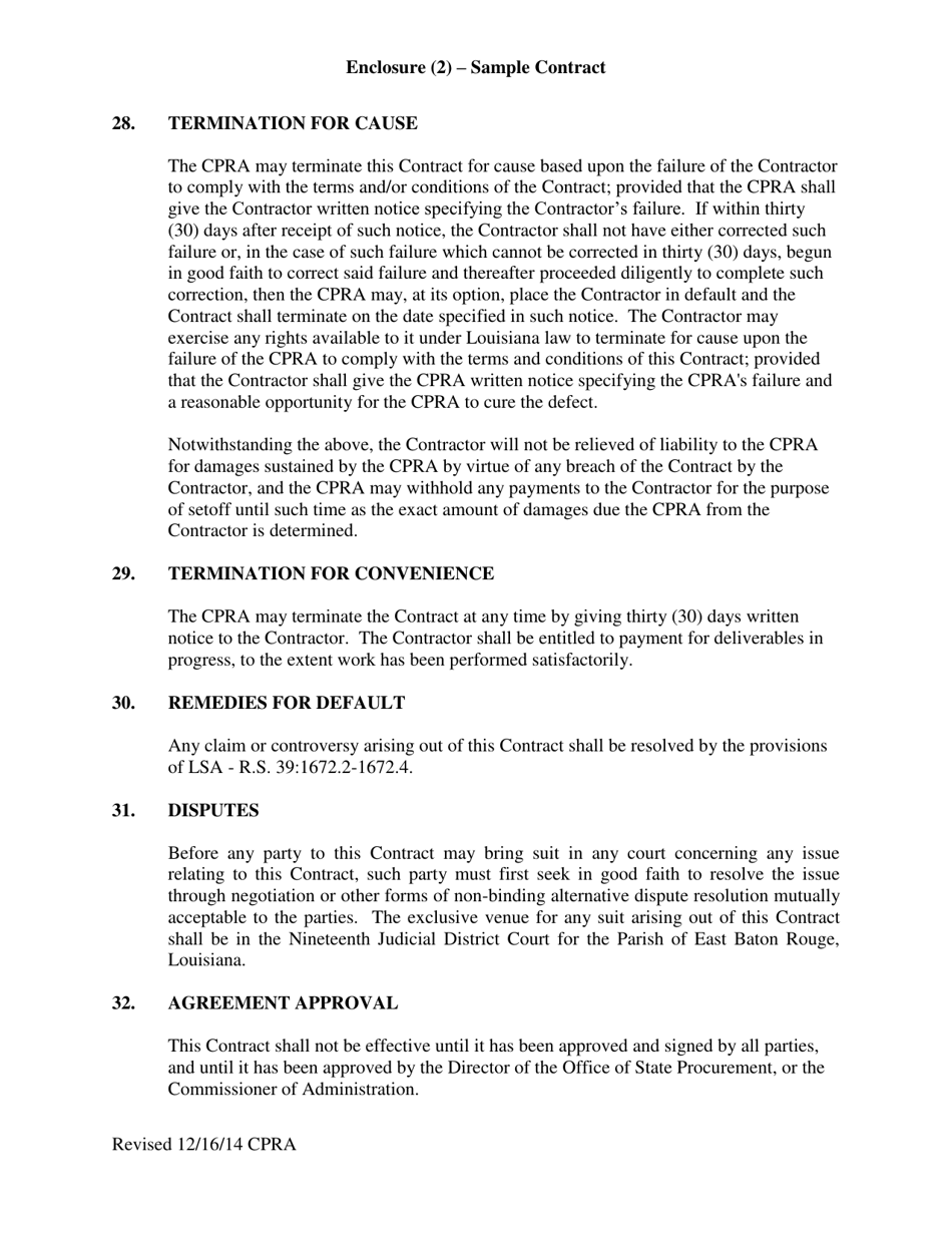 Sample Enclosure 2 Contract for Professional Services - Louisiana, Page 10