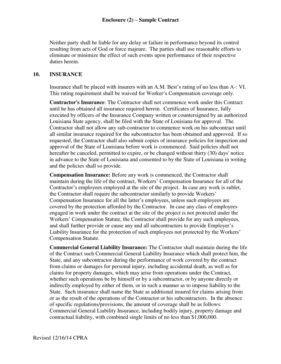 Sample Enclosure 2 Contract for Professional Services - Louisiana, Page 3