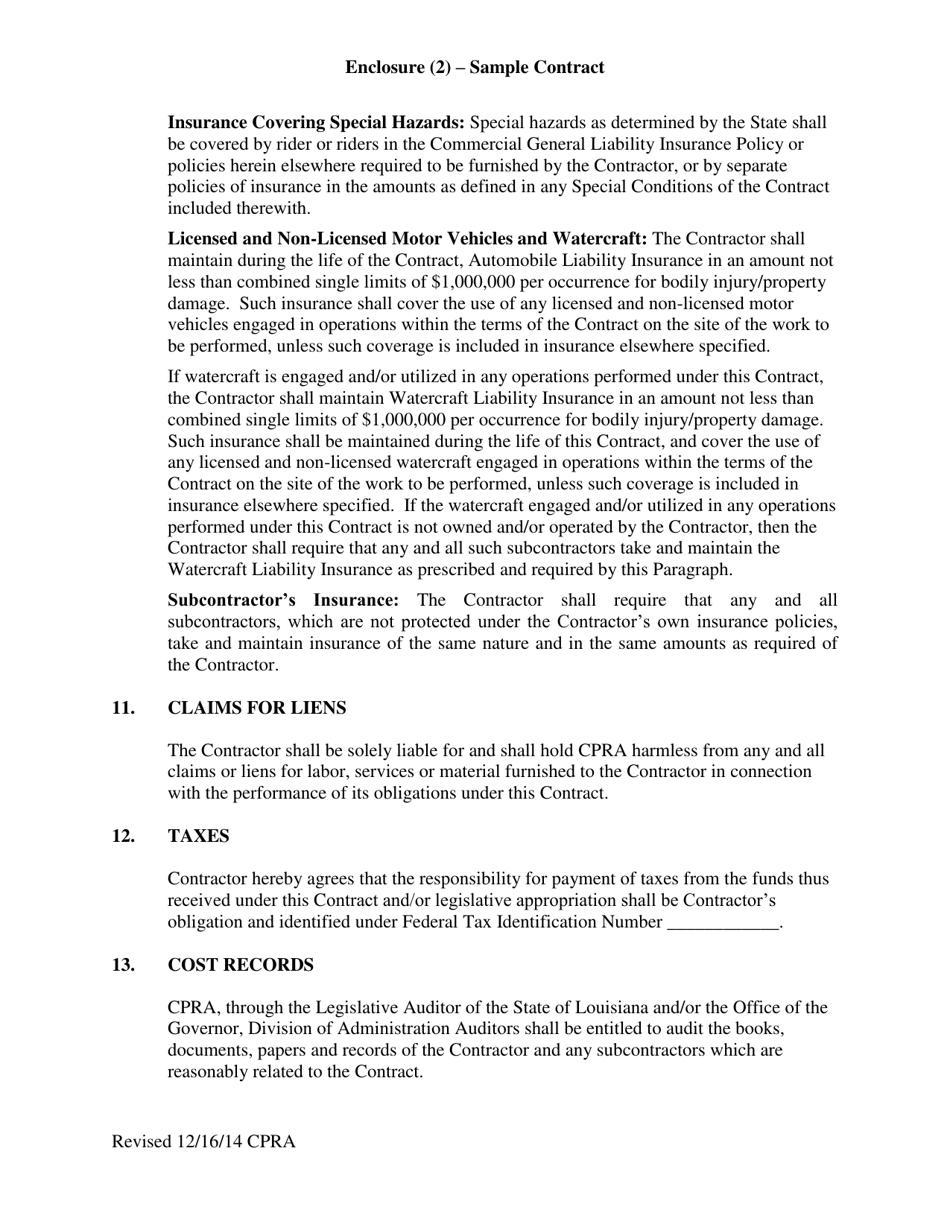 Sample Enclosure 2 Contract for Professional Services - Louisiana, Page 4