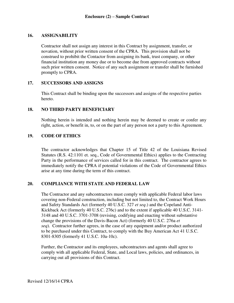 Sample Enclosure 2 Contract for Professional Services - Louisiana, Page 6