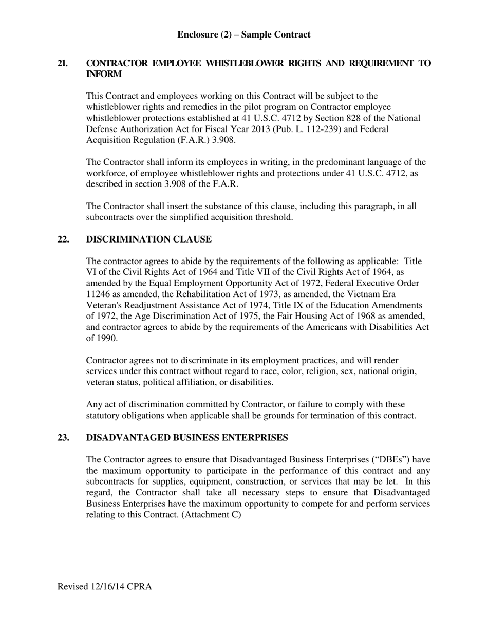 Sample Enclosure 2 Contract for Professional Services - Louisiana, Page 7