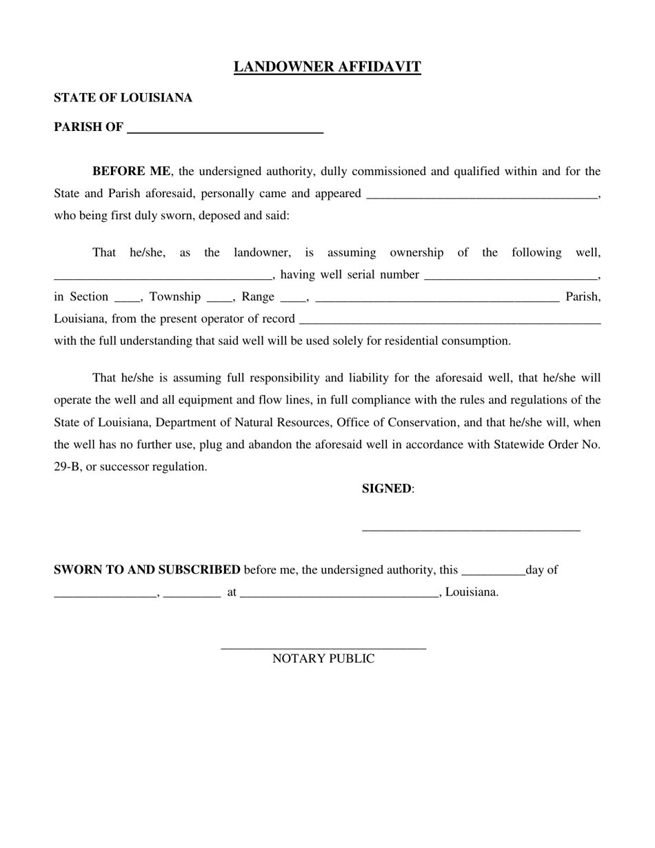 Landowner Affidavit - Louisiana, Page 1