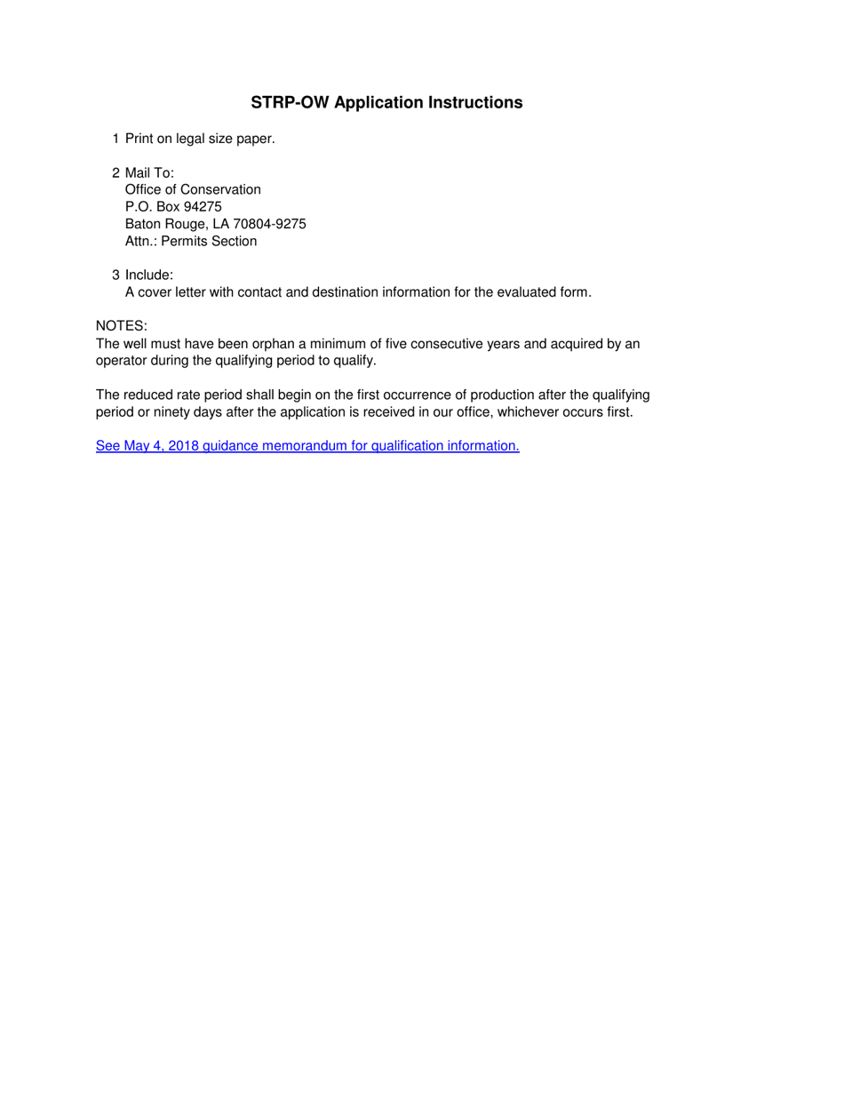Application for Well Status Determination (Ow - Five Year, Similar Perforation Orphan Well) - Louisiana, Page 1