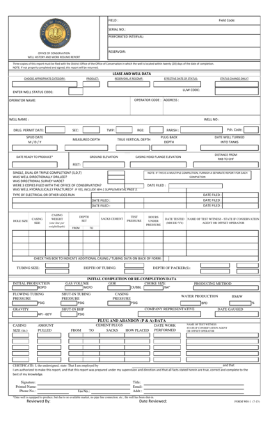 Form WH-1 Well History and Work Resume Report - Louisiana
