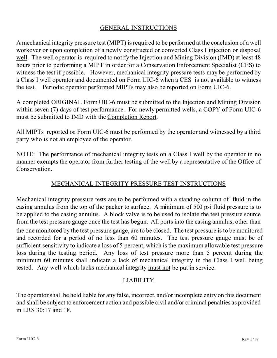 Form UIC-6 Class I Well Integrity Test Affidavit - Louisiana, Page 2