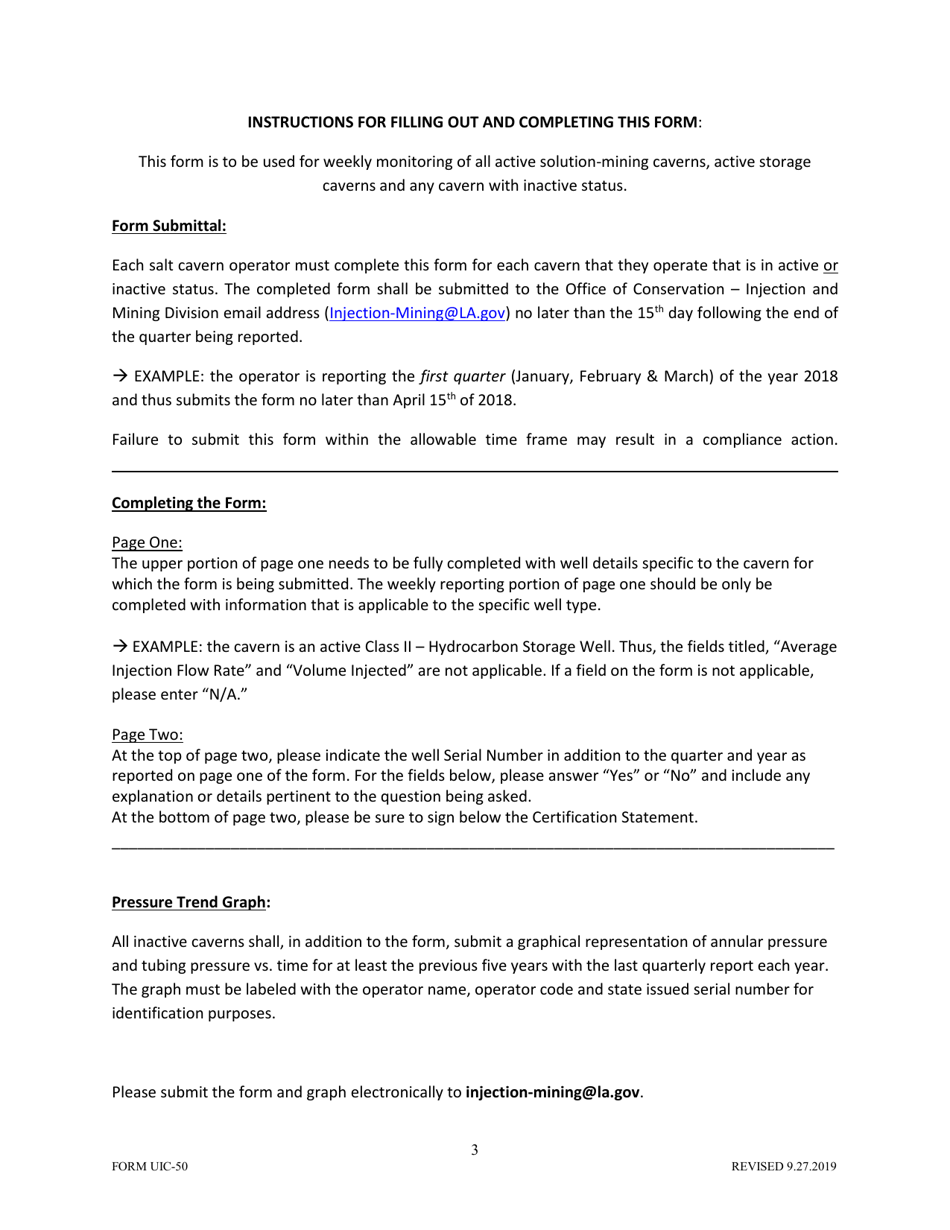 Form UIC-50 Salt Cavern Weekly Monitoring Log  Summary Report - Louisiana, Page 3