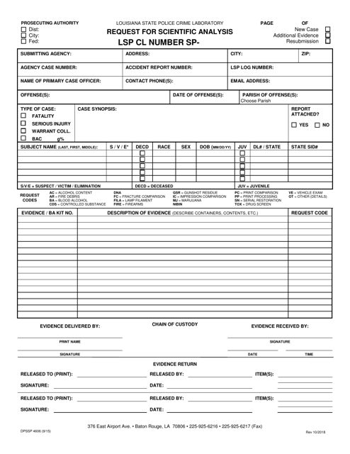 Form DPSSP4606 Request for Scientific Analysis - Louisiana
