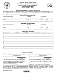 Document preview: Form DPSSP52 Gaming Device Ownership Transfer Notification - Louisiana