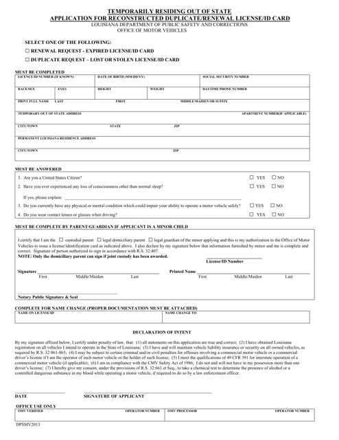 Form DPSMV2013  Printable Pdf