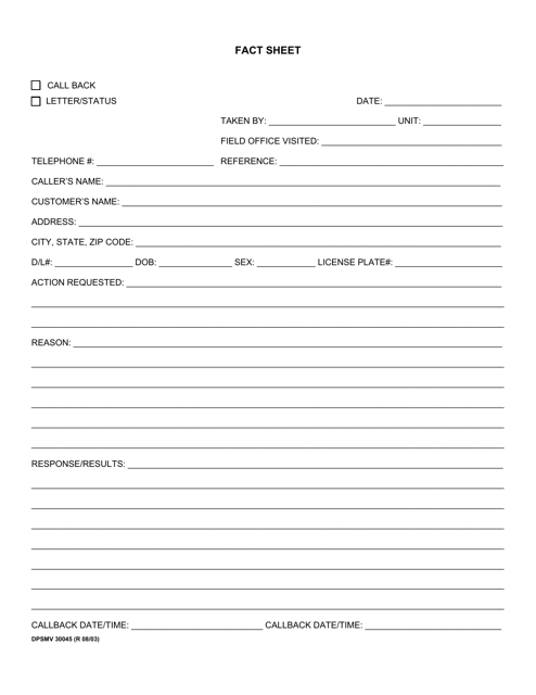 Form DPSMV30045  Printable Pdf