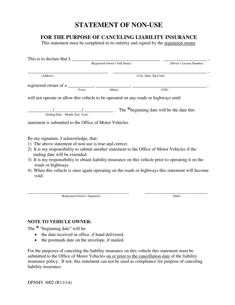 Form DPSMV3002 Statement of Non-use - Louisiana, Page 1