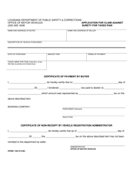 Document preview: Form DPSMV1925 Application for Claim Against Surety for Taxes Paid - Louisiana