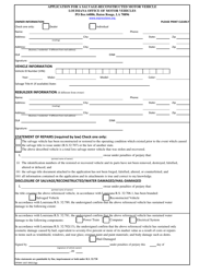 Document preview: Form DPSMV1637 Application for a Salvage-Reconstructed Motor Vehicle - Louisiana