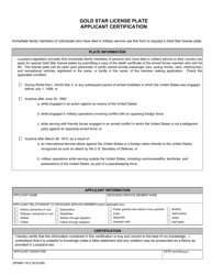 Document preview: Form DPSMV1912 Gold Star License Plate Applicant Certification - Louisiana