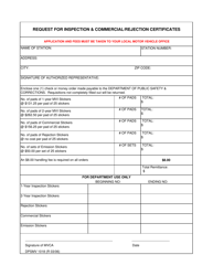 Document preview: Form DPSMV1018 Request for Inspection & Commercial/Rejection Certificates - Louisiana