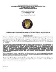 Gaming Permittee/Licensee Notification of Events Affecting Suitability - Louisiana
