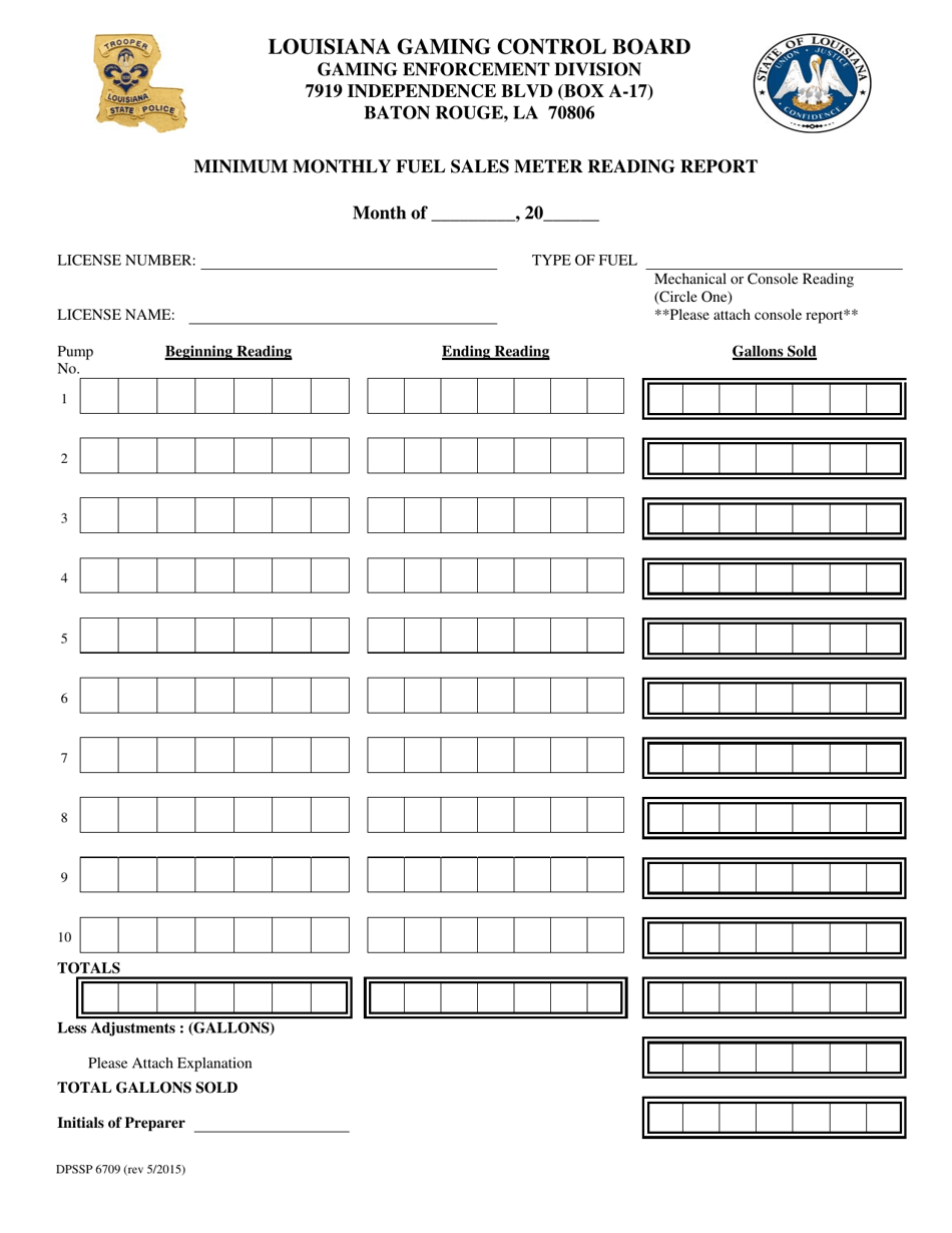 Form DPSSP6709 Minimum Monthly Fuel Sales Meter Reading Report - Louisiana, Page 1