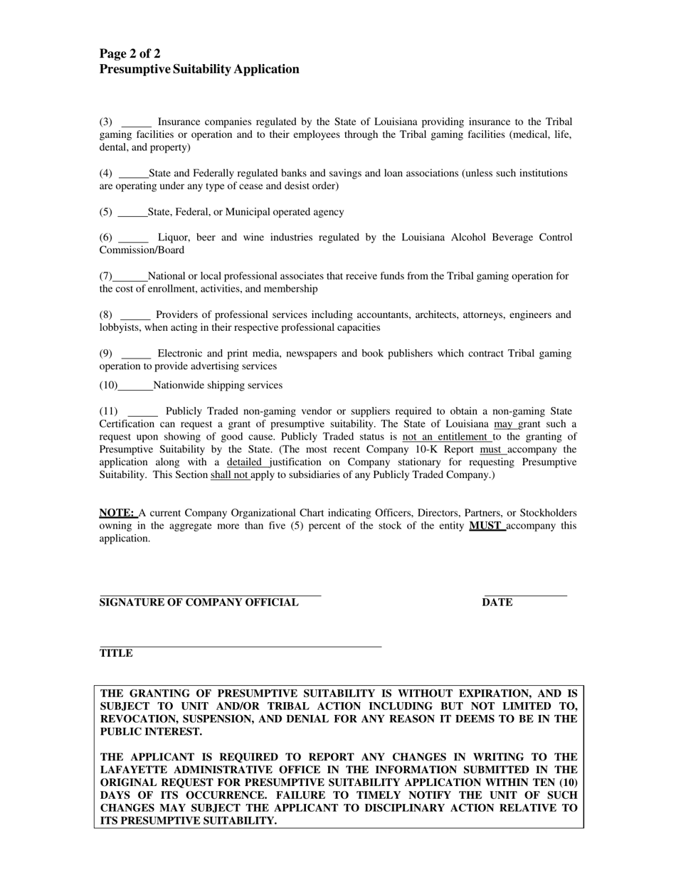 Non-gaming Request for Presumptive Suitability - Louisiana, Page 2