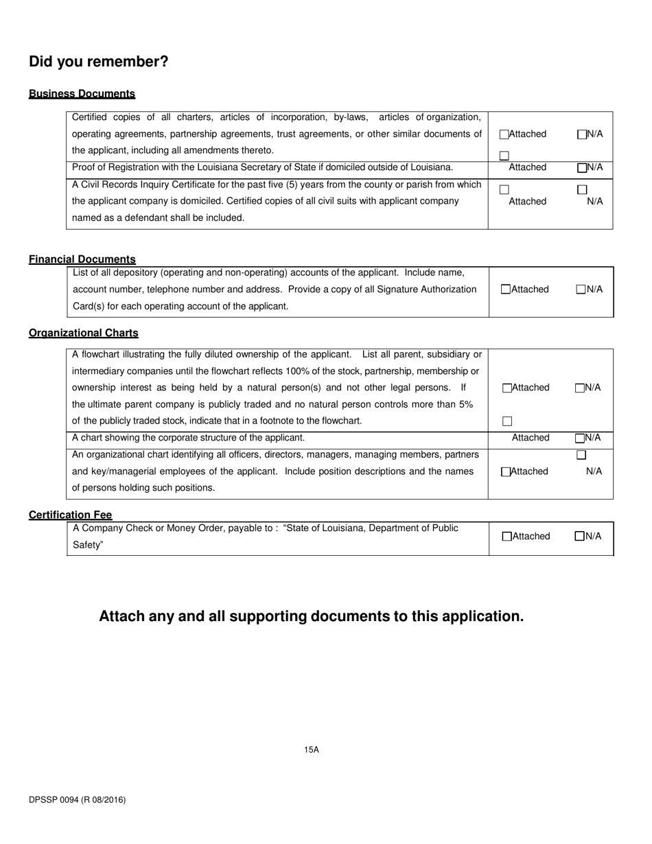Form DPSSP0094 Part A Corporate State Certification Application - Gaming and Non-gaming Suppliers - Louisiana, Page 17