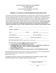 Document preview: Resident La. National Guard Member H/F License Application - Louisiana