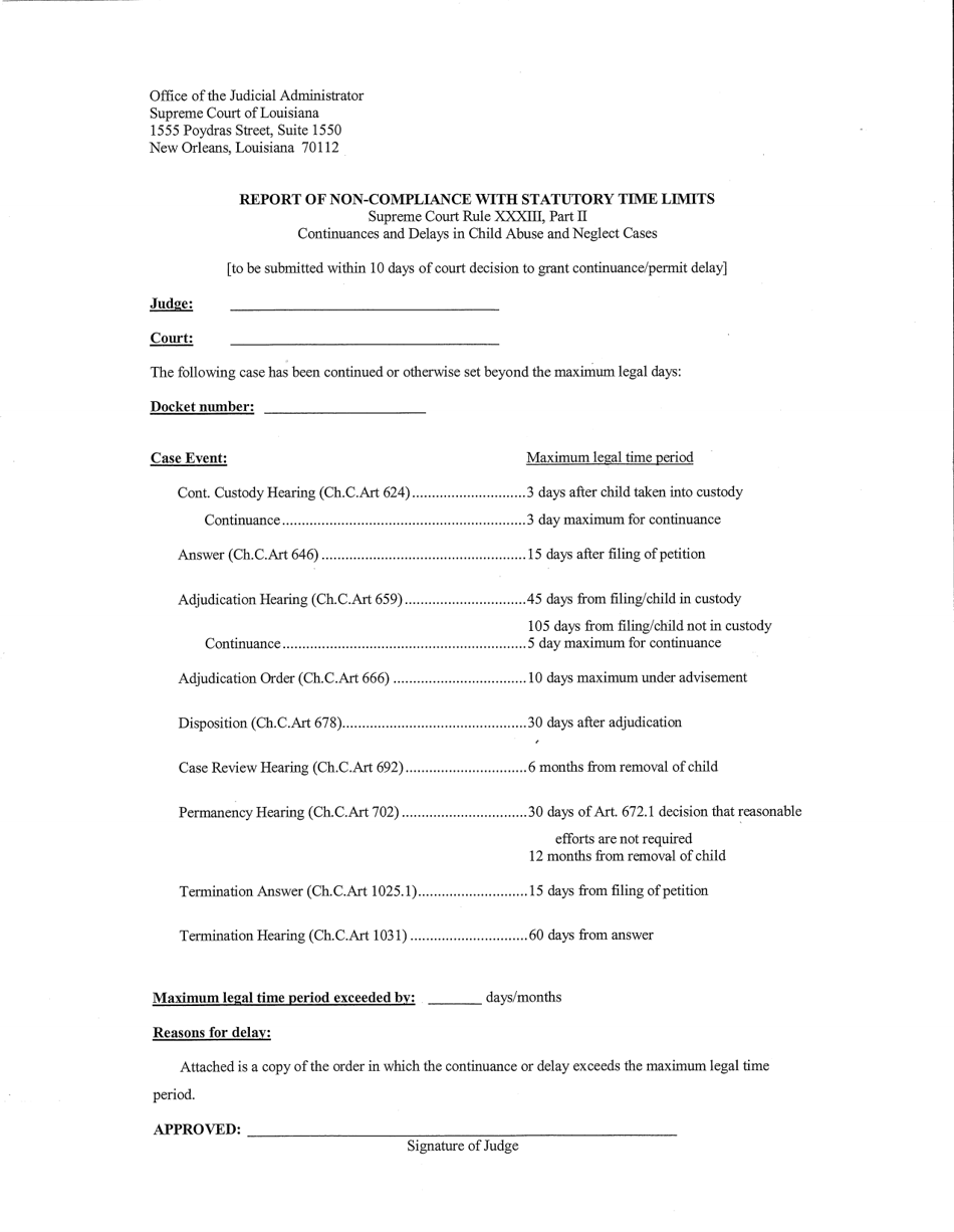 Louisiana Report of With Statutory Time Limits Fill