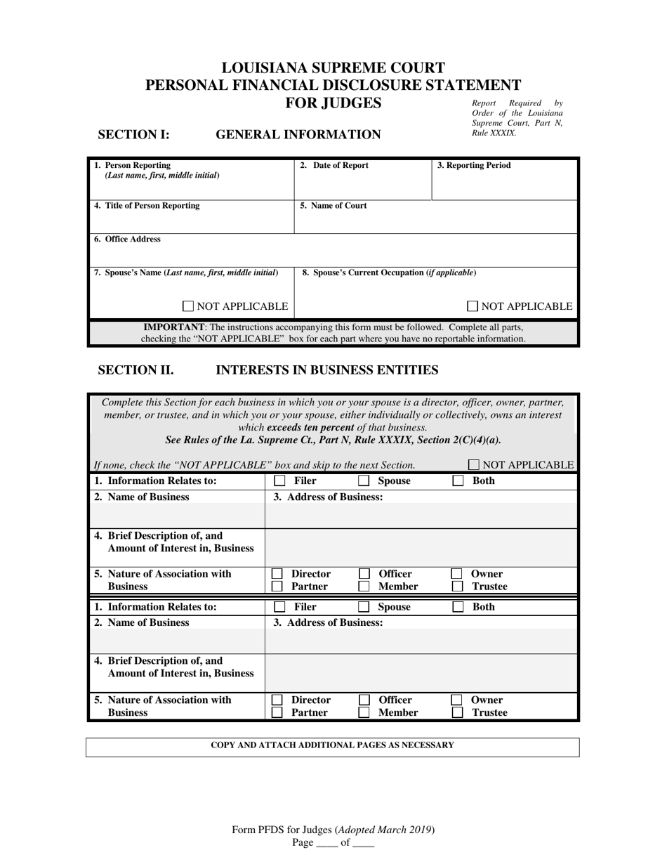 Personal Financial Disclosure Statement for Judges - Louisiana, Page 1