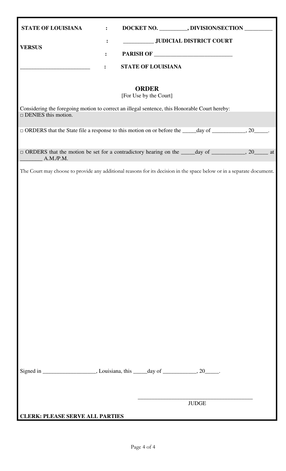 Uniform Motion to Correct an Illegal Sentence - Louisiana, Page 4