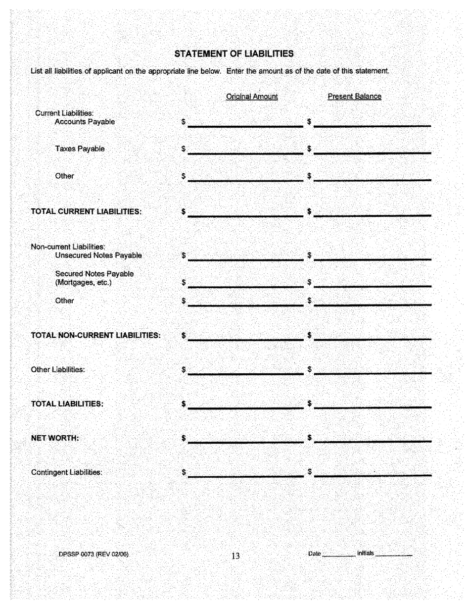 Form DPSSP0073 Level II Business Application for a Manufacturer of Slot Machine and Video Draw Poker Devices Permit, Manufacturer of Gaming Equipment Other Than Slot Machines and Video Draw Poker Devices Permit, Gaming Supplier Permit, Non Gaming Supplier Permit - Louisiana, Page 14