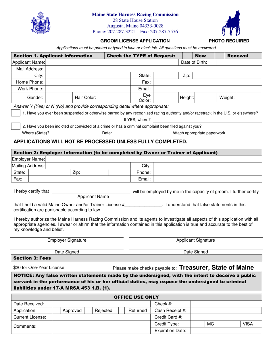Groom License Application - Maine, Page 1