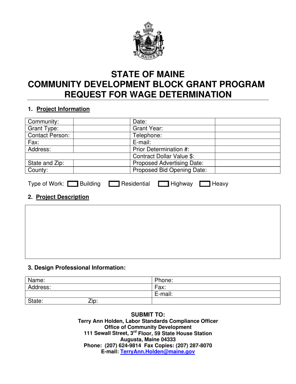 Community Development Block Grant Program Request for Wage Determination - Maine, Page 1