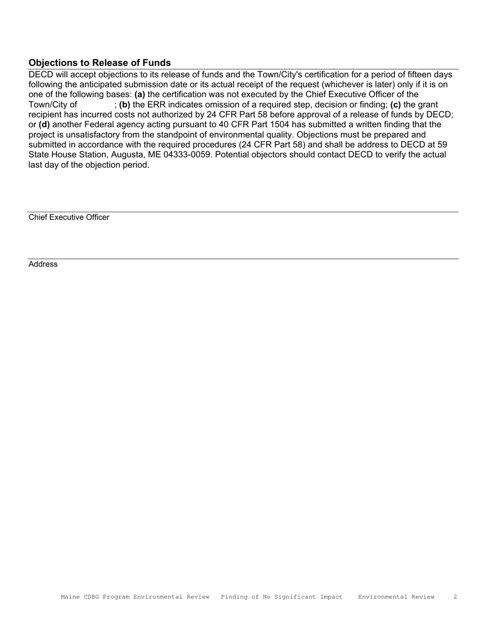Maine Community Development Block Grant Program Environmental Review Combined Notice of Finding of No Significant Impact and of Intent to Request a Release of Funds - Maine, Page 2