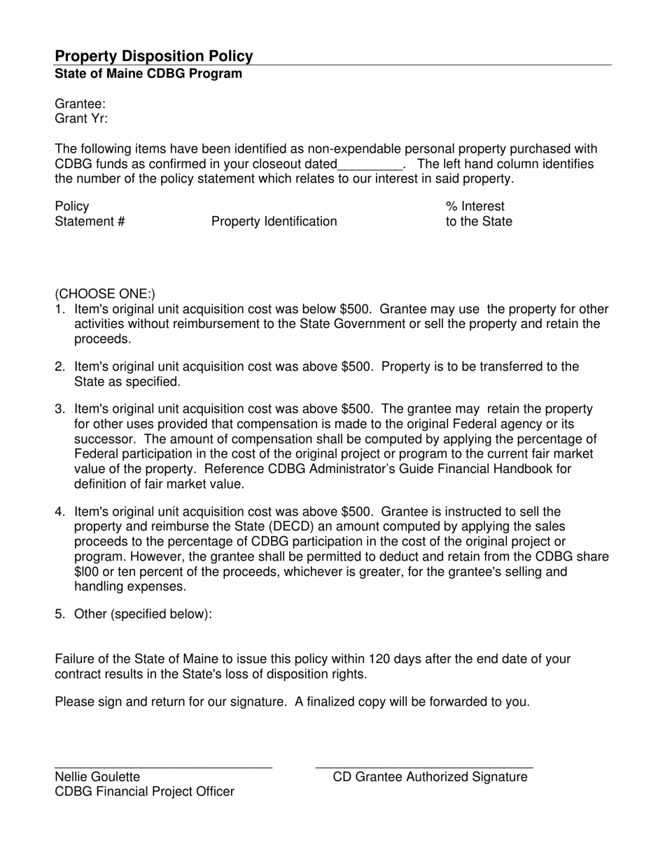 Property Disposition Policy - Maine, Page 1