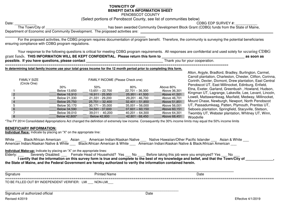 Benefit Data Information Sheet - Penobscot County, Maine, Page 1