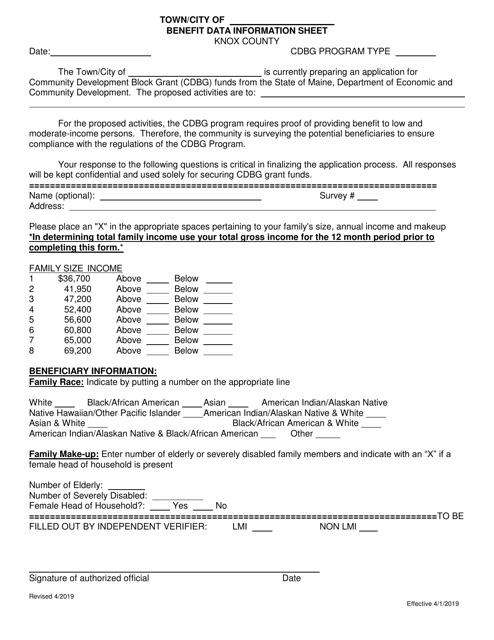 Benefit Data Information Sheet - Knox County, Maine Download Pdf