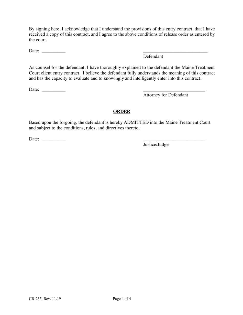 Form CR-235 Entry / Bail Contract and Order Admitting Defendant Into the Maine Treatment Court - Maine, Page 4