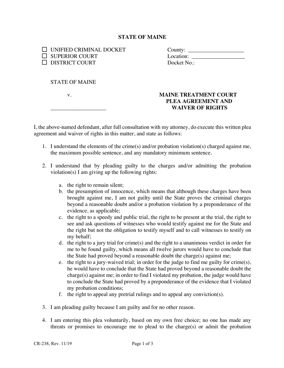 Form CR-238 Maine Treatment Court Plea Agreement and Waiver of Rights - Maine, Page 1