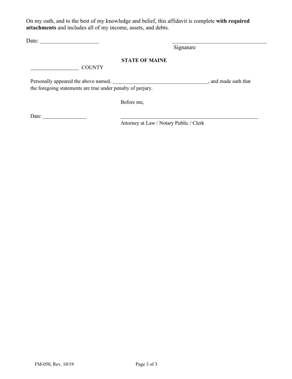 Form FM-050 Child Support Affidavit - Maine, Page 3