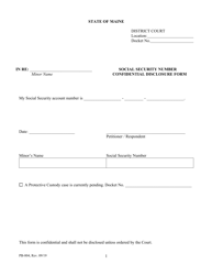 Form PB-004 &quot;Social Security Number Confidential Disclosure Form&quot; - Maine