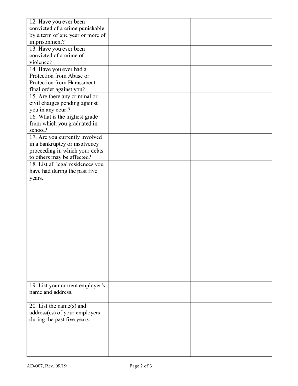 Form AD-007 Confidential Statement to Accompany Petition for Adoption - Maine, Page 2