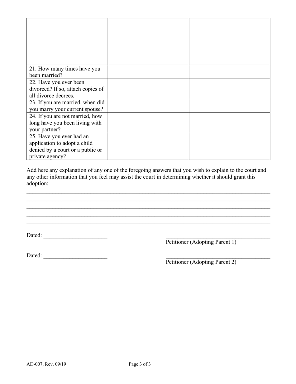 Form AD-007 Confidential Statement to Accompany Petition for Adoption - Maine, Page 3