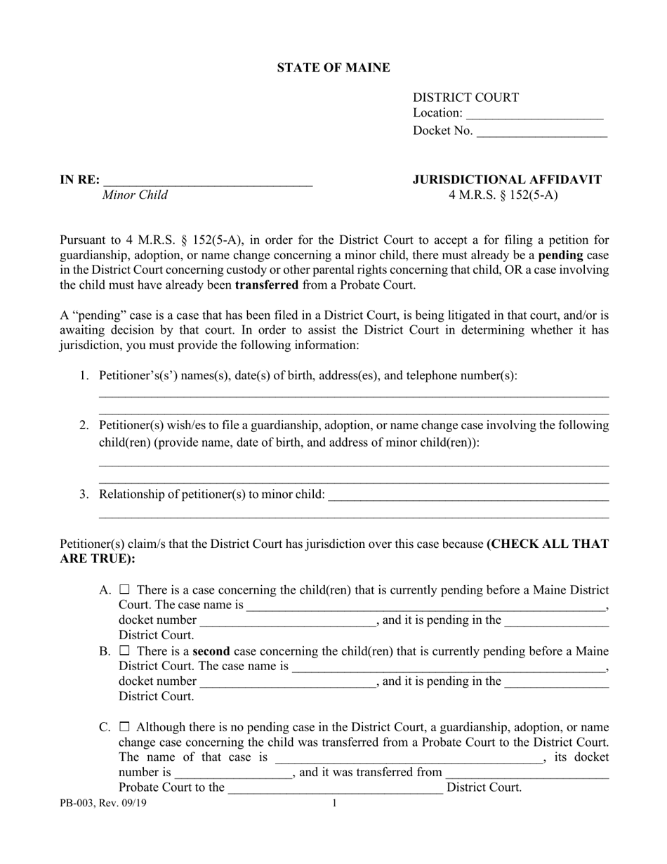 Form PB-003 Jurisdictional Affidavit - Maine, Page 1
