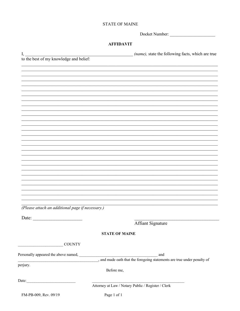 Form FM-PB-009 Affidavit - Maine, Page 1